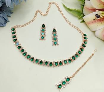 Green color rhodium plating festive wear designer necklace set 2