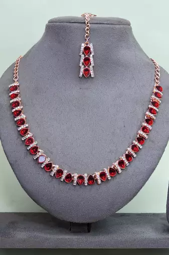 Maroon color rhodium plating festive wear designer necklace set