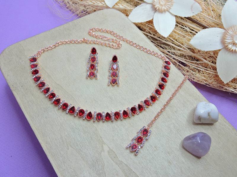 Maroon color rhodium plating festive wear designer necklace set