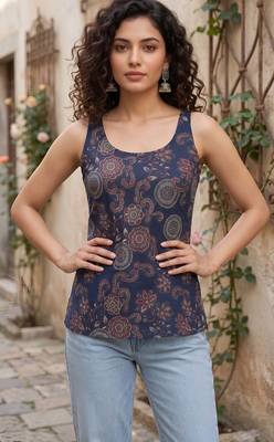 Blue cotton printed top for women 5