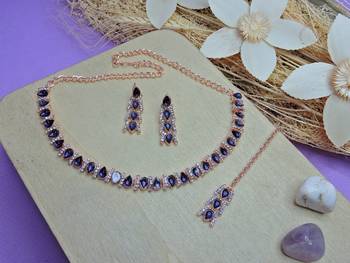 Blue color rhodium plating festive wear designer necklace set 2