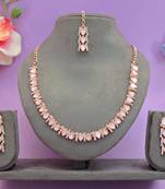 Pink color rhodium plating festive wear designer necklace set