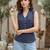 Blue cotton printed top for women