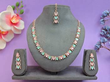 Green color rhodium plating festive wear designer necklace set 1