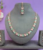 Green color rhodium plating festive wear designer necklace set