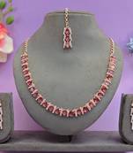 Pink color rhodium plating festive wear designer necklace set