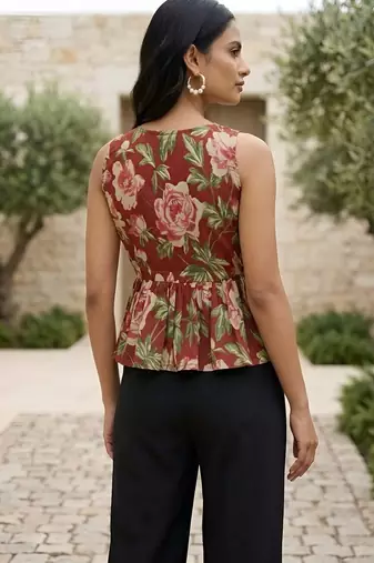 Maroon cotton printed top for women