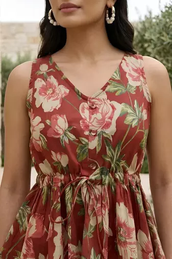 Maroon cotton printed top for women