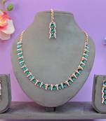 Green color rhodium plating festive wear designer necklace set