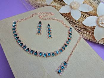 Green color rhodium plating festive wear designer necklace set 2