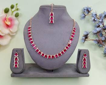 Pink color rhodium plating festive wear designer necklace set 1