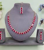 Pink color rhodium plating festive wear designer necklace set
