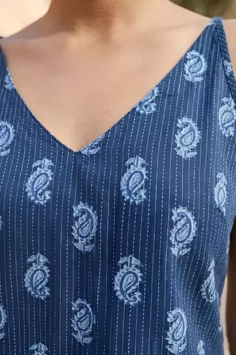 Blue cotton printed top for women