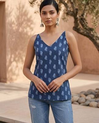 Blue cotton printed top for women 4