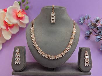 Pink color rhodium plating festive wear designer necklace set 1