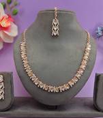 Pink color rhodium plating festive wear designer necklace set