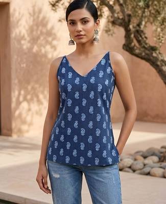 Blue cotton printed top for women 5