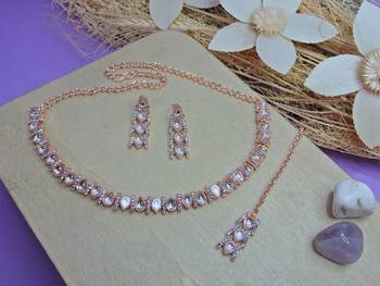 Pink color rhodium plating festive wear designer necklace set 2