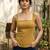 Mustard cotton printed top for women
