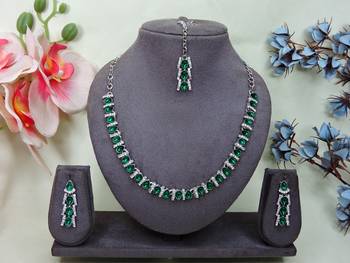 Green color rhodium plating festive wear designer necklace set 1