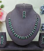 Green color rhodium plating festive wear designer necklace set