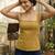 Mustard cotton printed top for women