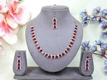 Maroon color rhodium plating festive wear designer necklace set 1