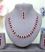 Maroon color rhodium plating festive wear designer necklace set