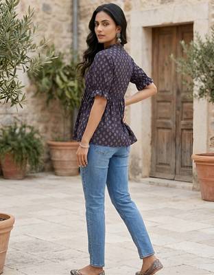 Blue cotton printed top for women 2