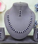 Blue color rhodium plating festive wear designer necklace set
