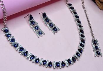 Blue color rhodium plating festive wear designer necklace set 2