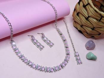 Pink color rhodium plating festive wear designer necklace set 1
