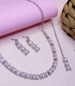 Pink color rhodium plating festive wear designer necklace set