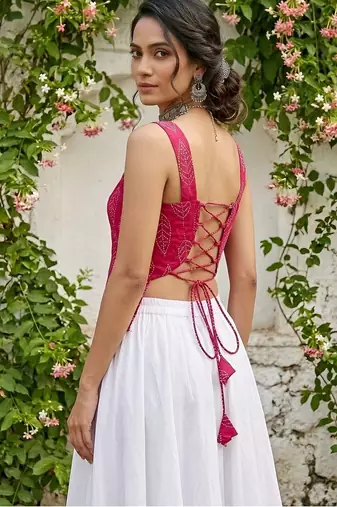 Pink cotton printed top for women