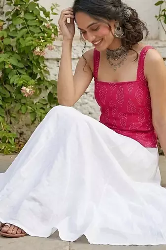 Pink cotton printed top for women