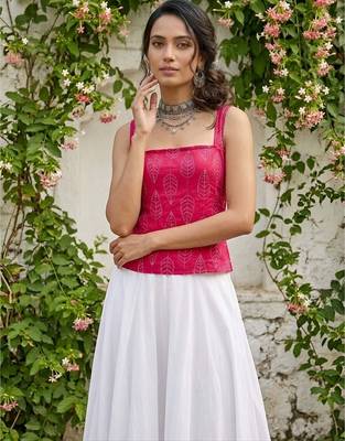 Pink cotton printed top for women 4