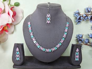 Green color rhodium plating festive wear designer necklace set 1