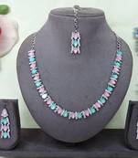 Green color rhodium plating festive wear designer necklace set