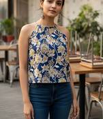 Blue cotton printed top for women