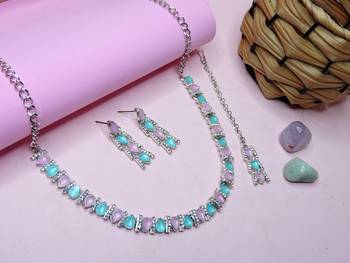 Green color rhodium plating festive wear designer necklace set 2