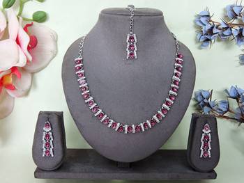 Purple color rhodium plating festive wear designer necklace set 1