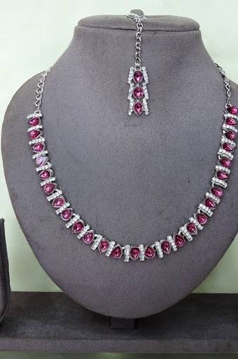 Purple color rhodium plating festive wear designer necklace set