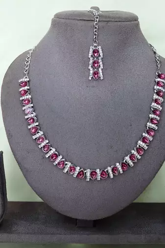 Purple color rhodium plating festive wear designer necklace set