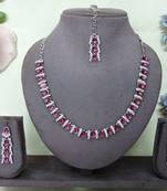 Purple color rhodium plating festive wear designer necklace set