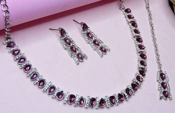 Purple color rhodium plating festive wear designer necklace set 3