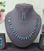 Green color rhodium plating festive wear designer necklace set
