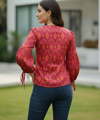 Pink cotton printed top for women 3