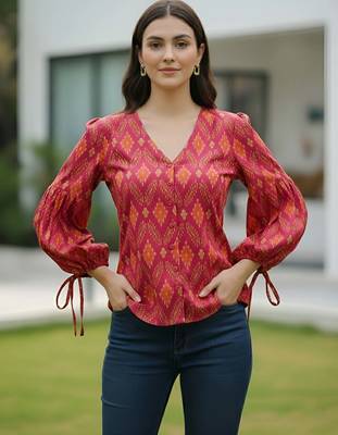 Pink cotton printed top for women 4