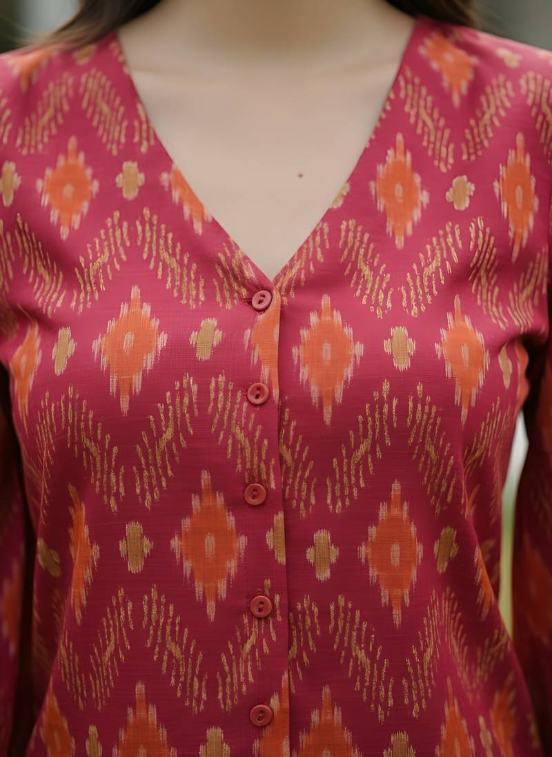 Pink cotton printed top for women