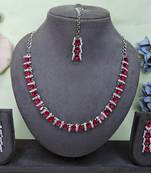 Pink color rhodium plating festive wear designer necklace set
